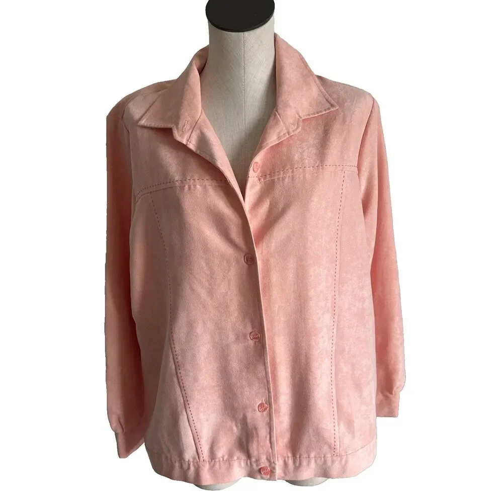 Vintage Maggie Sweet Collared Peach Orange Button Faux Suede Jacket Size Large